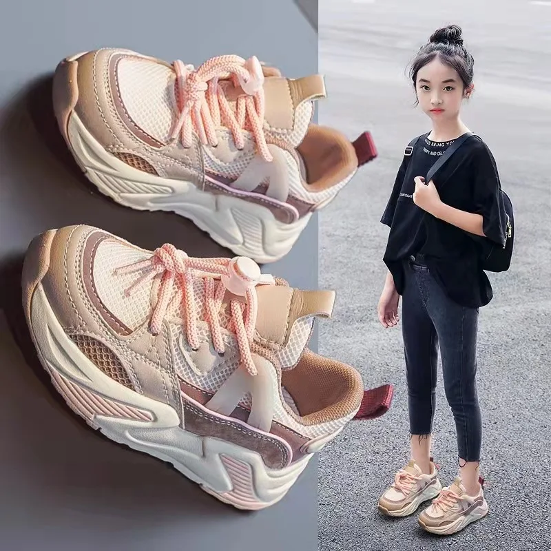 

Girls' Sports Shoes 2024 Spring New Big Children Soft Sole Net Surface Single Shoes Daddy Fashion Casual Children's Shoes