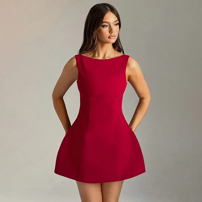 Abiti corti senza maniche estivi Sexy Slim-fitting Backless Dress