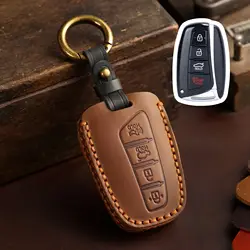 Leather Car Key Case Cover for Hyundai Santa Fe Sport Equus Centennial Genesis G80 Grandeur Azera 2013 2014 2015 2016 2017 IX45