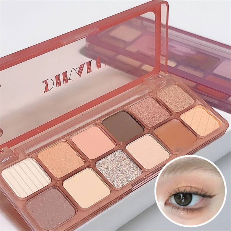 

DIKALU 12-Color Peach Kumquat Eyeshadow Palette Nude Pink Purple Eye Pearl Glitter Shadows Korean Charming Contour Eyes Make Up