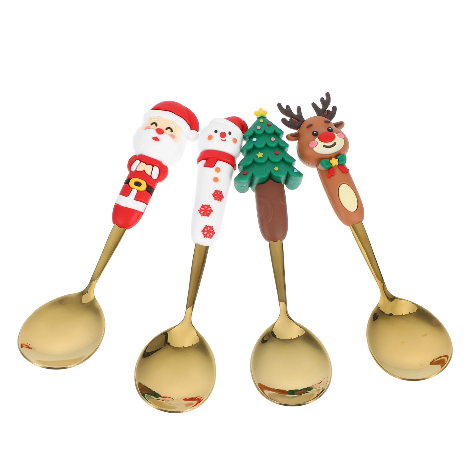 

4 Pcs Cartoon Dessert Spoon Christmas Stainless Steel Tableware Cute Coffee Stirring Spoons Mini Long Handle Tea Spoon