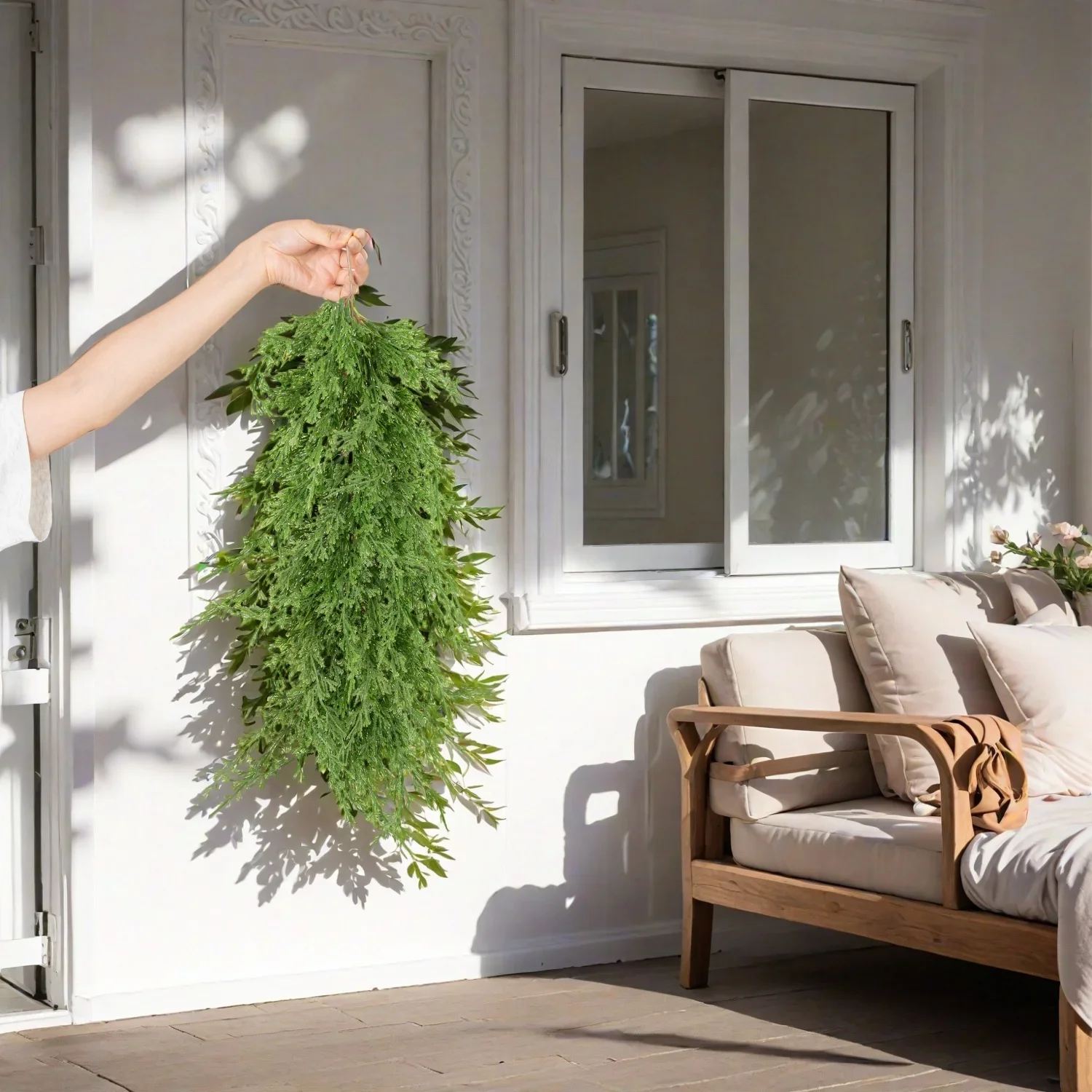 60 سنتيمتر عيد الميلاد الأرز جارلاند فروع الصنوبر الاصطناعي الأخضر فو الأرز الصنوبر جارلاند ل عباءة الموقد ديكور المنزل #6