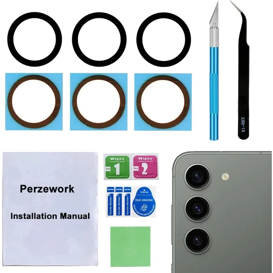 

2 Set Back Rear Camera Lens Glass Replacement for Samsung Galaxy S23 and Galaxy S23+ Plus with preInstalled Adhesive and Repari