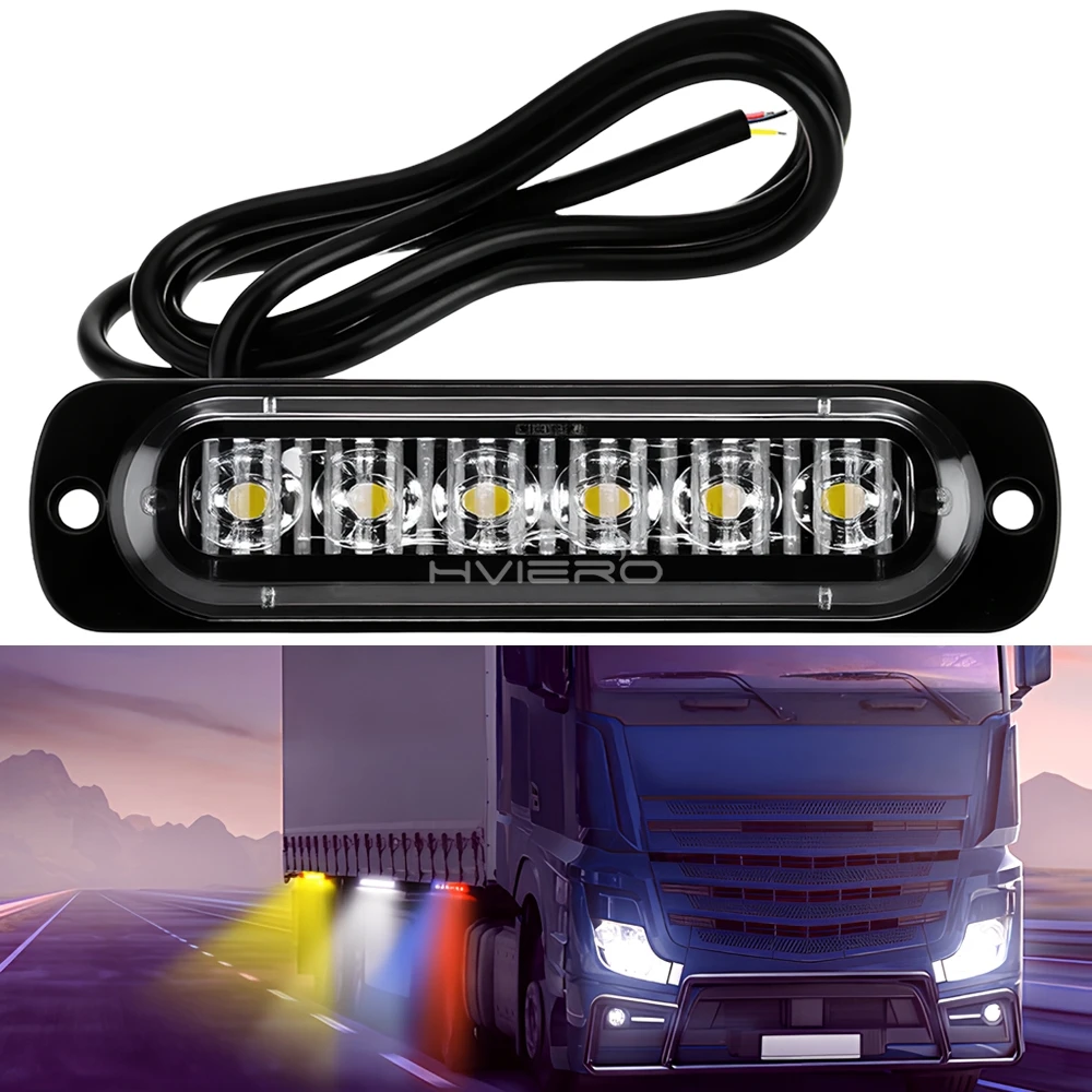 Truck 12V-24V 6Smd LED Side Warning Lights Strobe Grille Flashing Bulb Yellow White Red Blue Car Signal Lamps 18 Modes Traffic