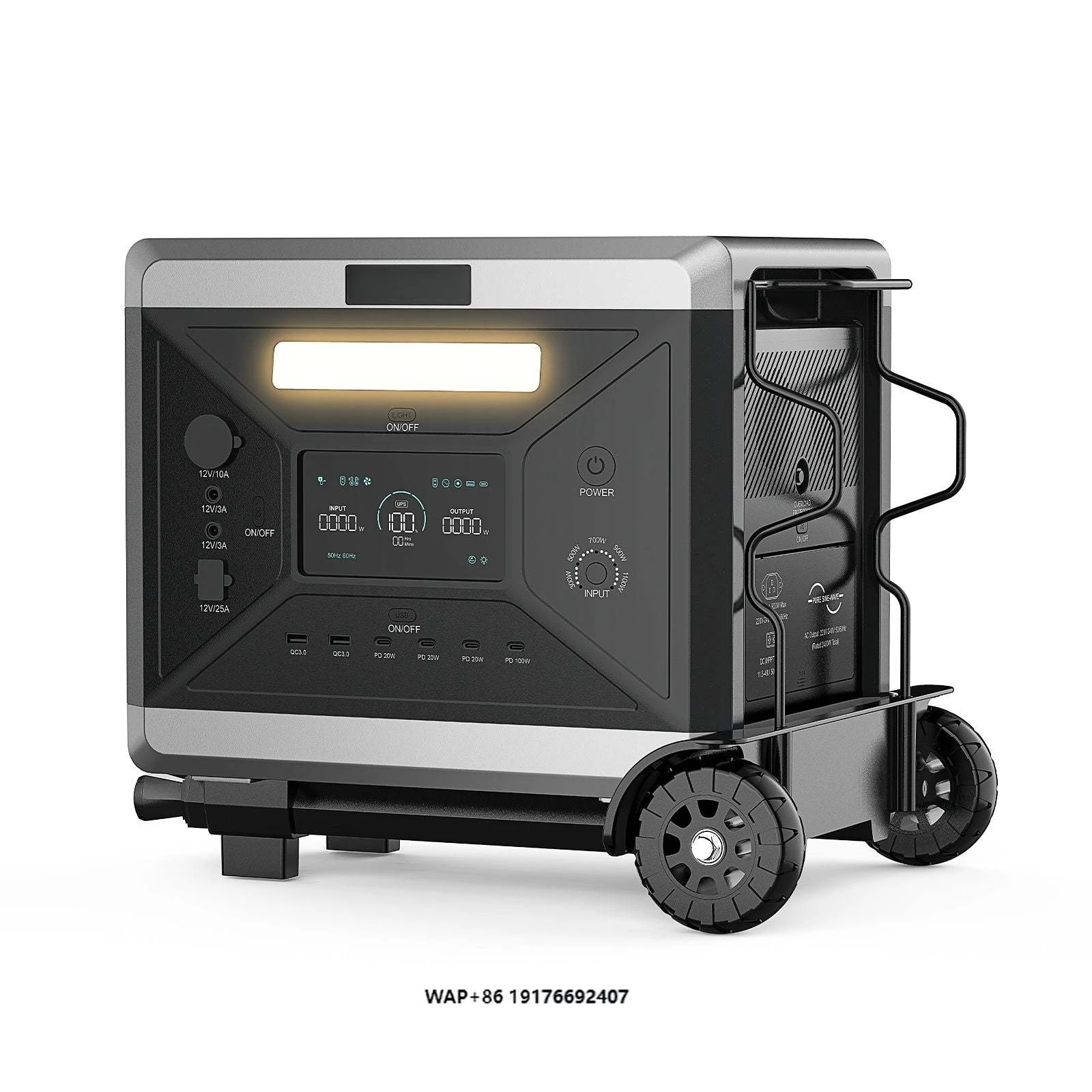 

Best UK EU US Warehouse 2400W 2160Wh Portable Solar Power Station Hand Cart MPPT Jump Starter Flashlight LiFePO4 Battery Pure