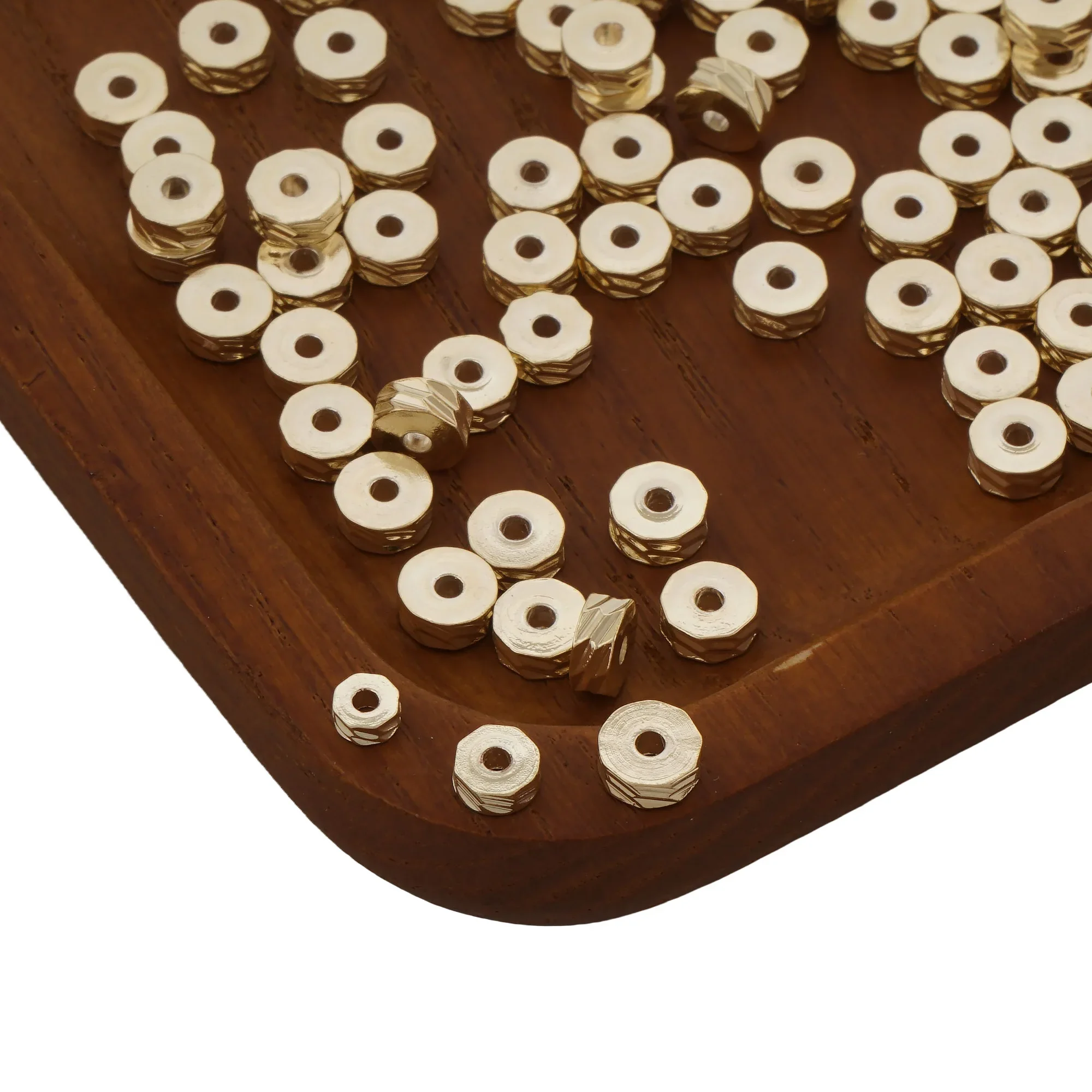 Perles Donut remplies d'or 14K, 50 pièces, 4/5/6mm, rondelles en laiton, perles d'espacement, pneu/roue, perles d'espacement rhomboïde pour la fabrication de bracelets