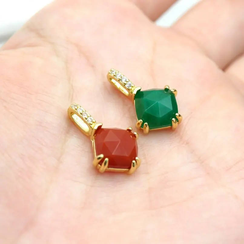 

1Pcs Square Invisible Setting Charms Copper Cubic Zirconia Pendant Gold Color Approx 11.8x18.9mm Jewelry Special Gift For Women