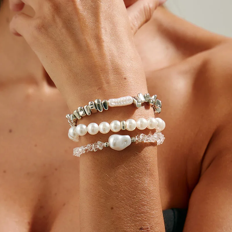 New Fashion Irregular CCB Beads Bracelets For Women Vintage Imitation Pearl Chain Bracelet Set Jewelry Party Gift - view 3