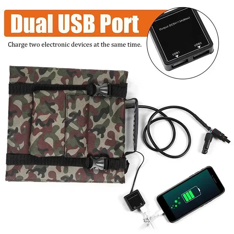 Power Bank tenaga surya lipat 18V 36W, Bank daya tinggi portabel dapat dilipat Panel surya tahan air USB ganda pengisi daya baterai