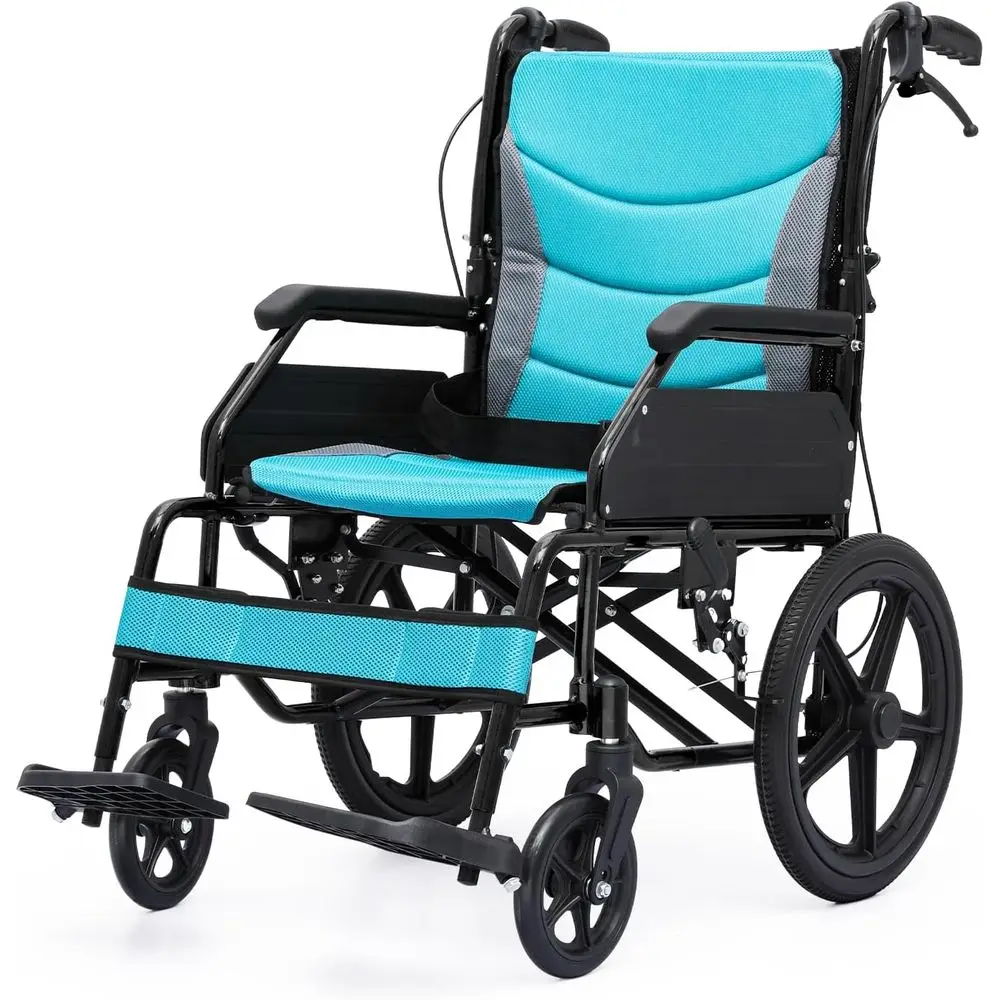 

Lightweight Adult Transport Wheelchair, 250lbs Capacity, Removable Cushion, Push-to-Lock & Hand Brakes, 17.5 Seat Width (Black)