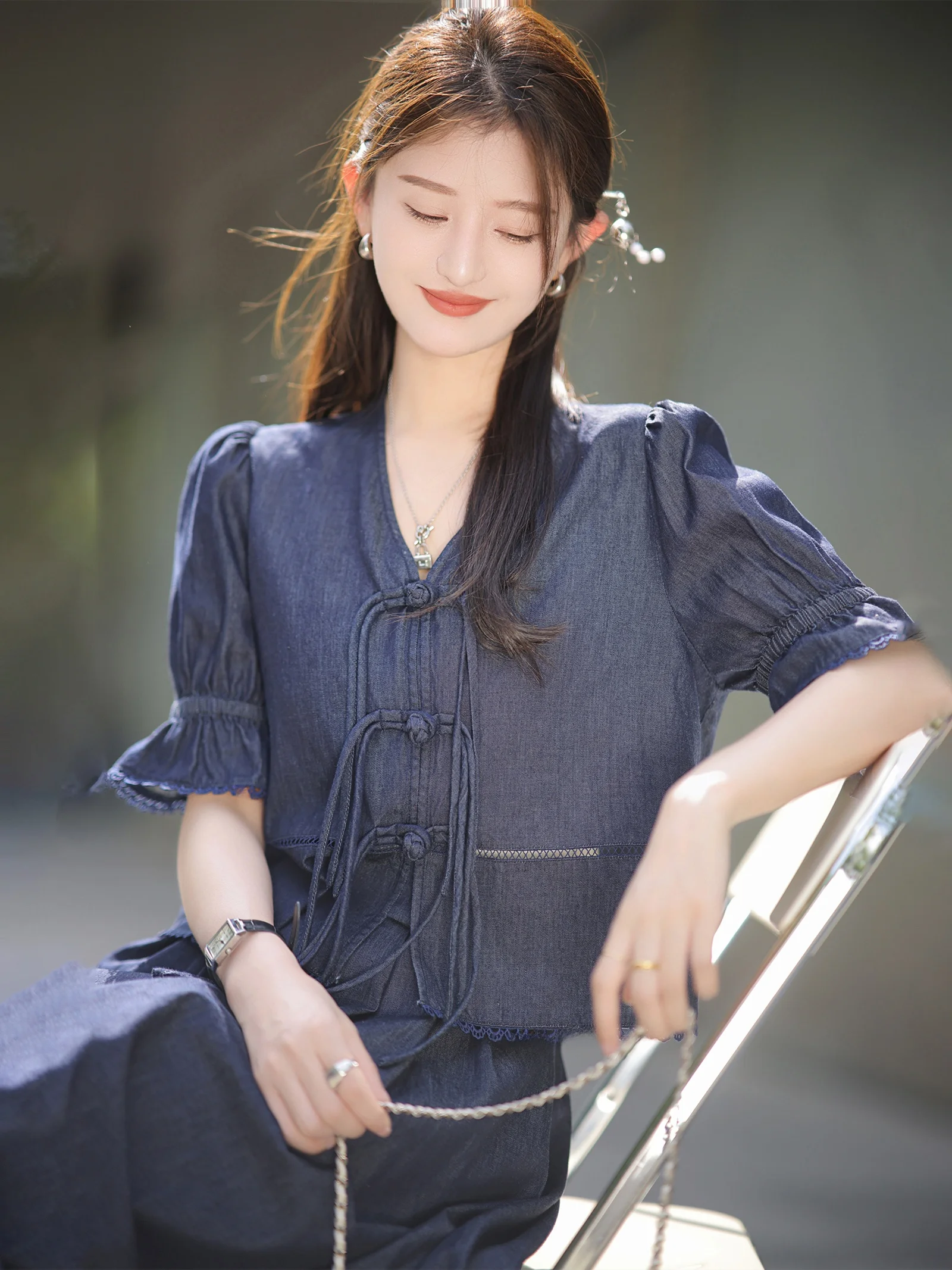 

Женский джинсовый комплект ZhaodaXi с высокой талией, модный студенческий костюм-двойка, высокое качество, абсолютно новый, лето 2023