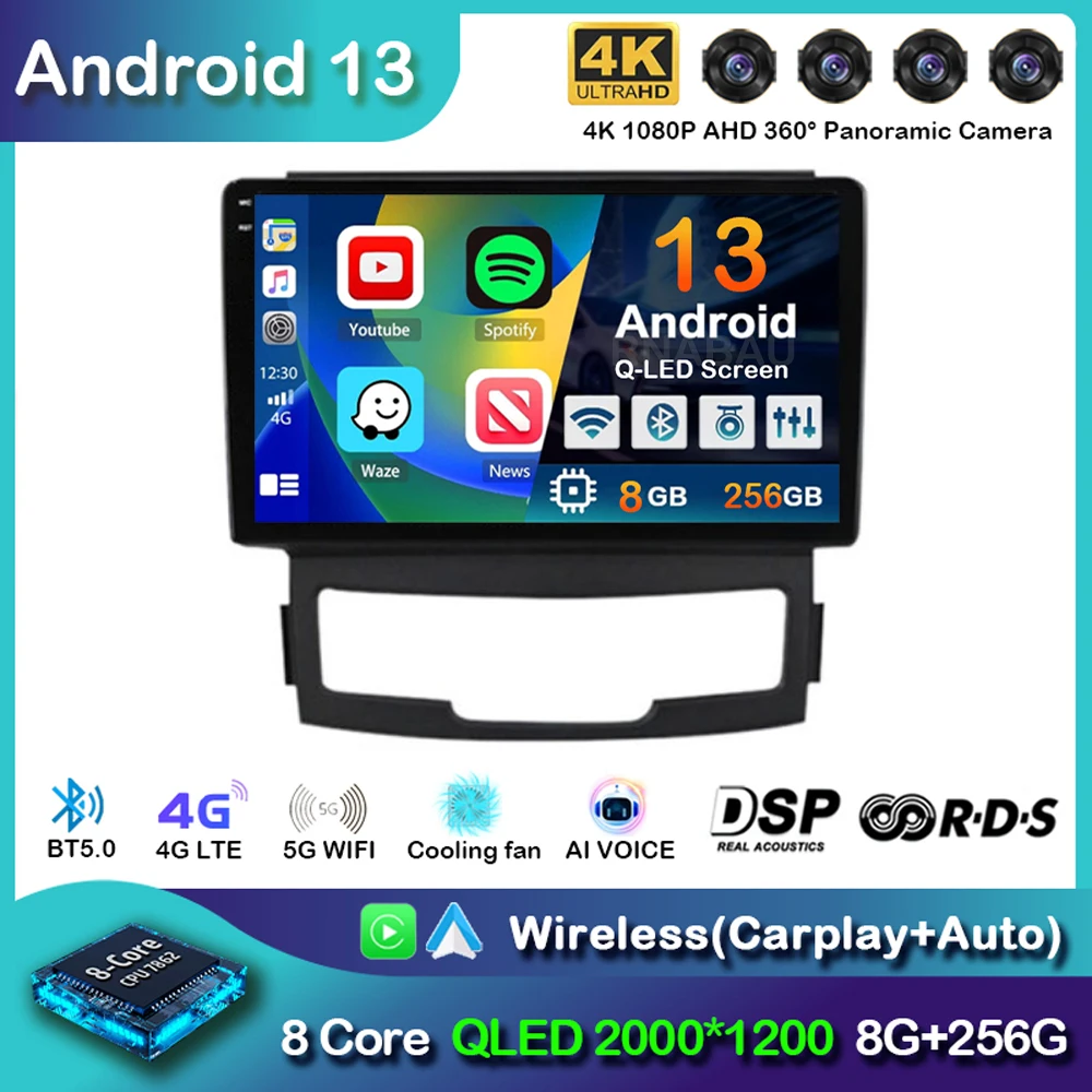 

Автомобильная магнитола на Android 13 Carplay для SsangYong Korando 3 Actyon 2 2010 2011 2012 2013 GPS мультимедийный видеоплеер 2Din стерео