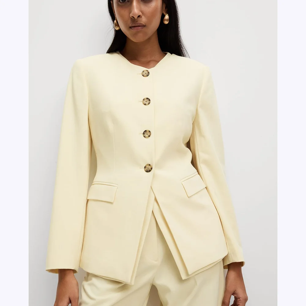 

Beige Suits For Women Single Breasted Solid Color Formal Blazer Pants High Quality Smart Casual Office Lady Daily Set 2 Piece