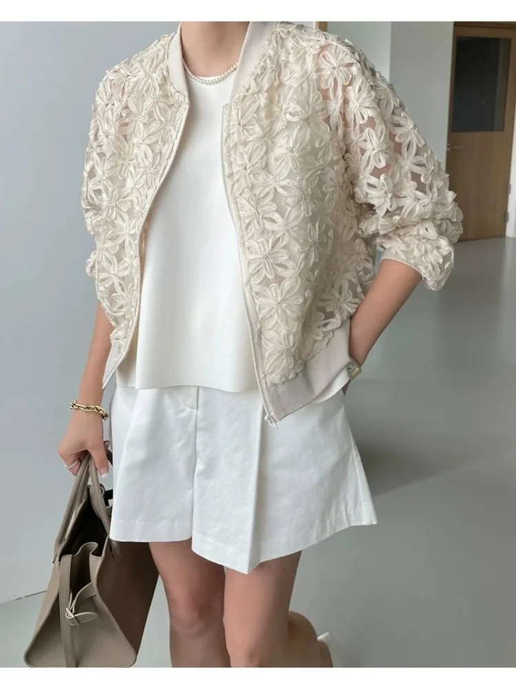 Trendy Loose Thin Outerwear Women Jacket New Spring Autumn Fashion Lace Top Casual Basic Coat Female Embroidery Clothes