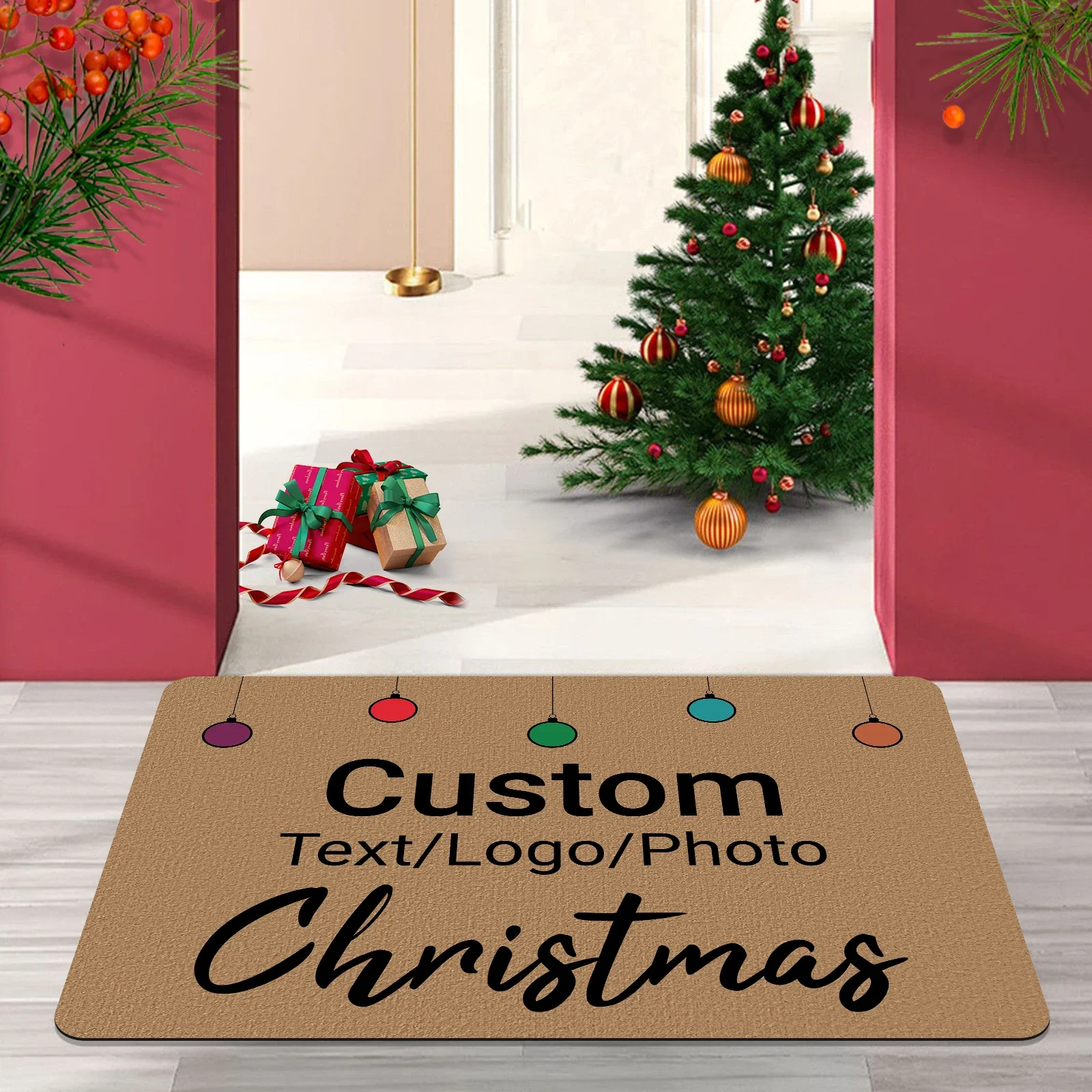 

Custom Christmas Festival Decoration Front Door Carpet Indoor Outdoor Anti-Skid Mat Personalization Floor Mat Superabsorbent Rug