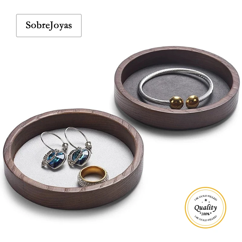 Solid Wood round Display Tray Jewelry Prop for Bracelets Earrings Necklaces Small Ornaments