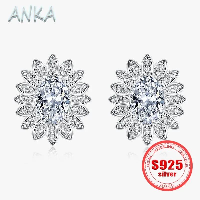 

ANKA NEW S925 sterling silver light luxury chrysanthemum zirconia earrings Ice cut process Women's earrings