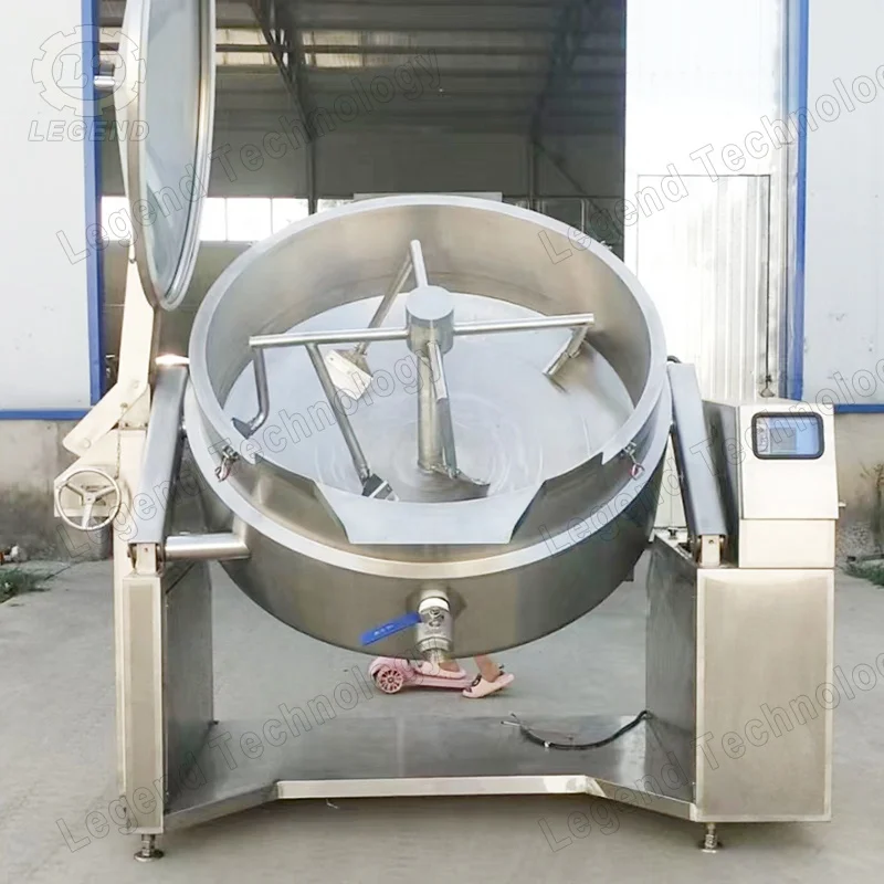 600L Energy Saving Automatic Titling Industrial Cooking Pot Mixing Pot SUS304 Jacketed Kettle For Seasoning Processing Machines