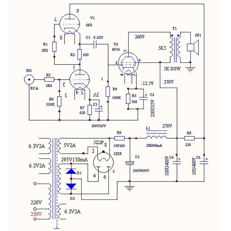 Imagem -02 - Srpp Mais 6p14 2-channel Single-ended Classe a Tubo Placa 3w Amplificador de Potência Estéreo 6n1