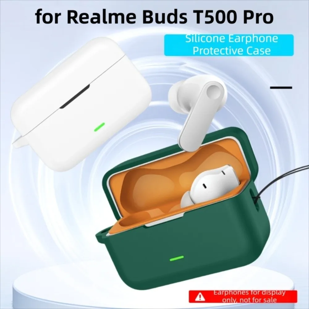 Silicone Earphone Case with Carabiner Dustproof Wireless Earbuds Cover Anti Drop Colorful for Realme Buds T500 PRO