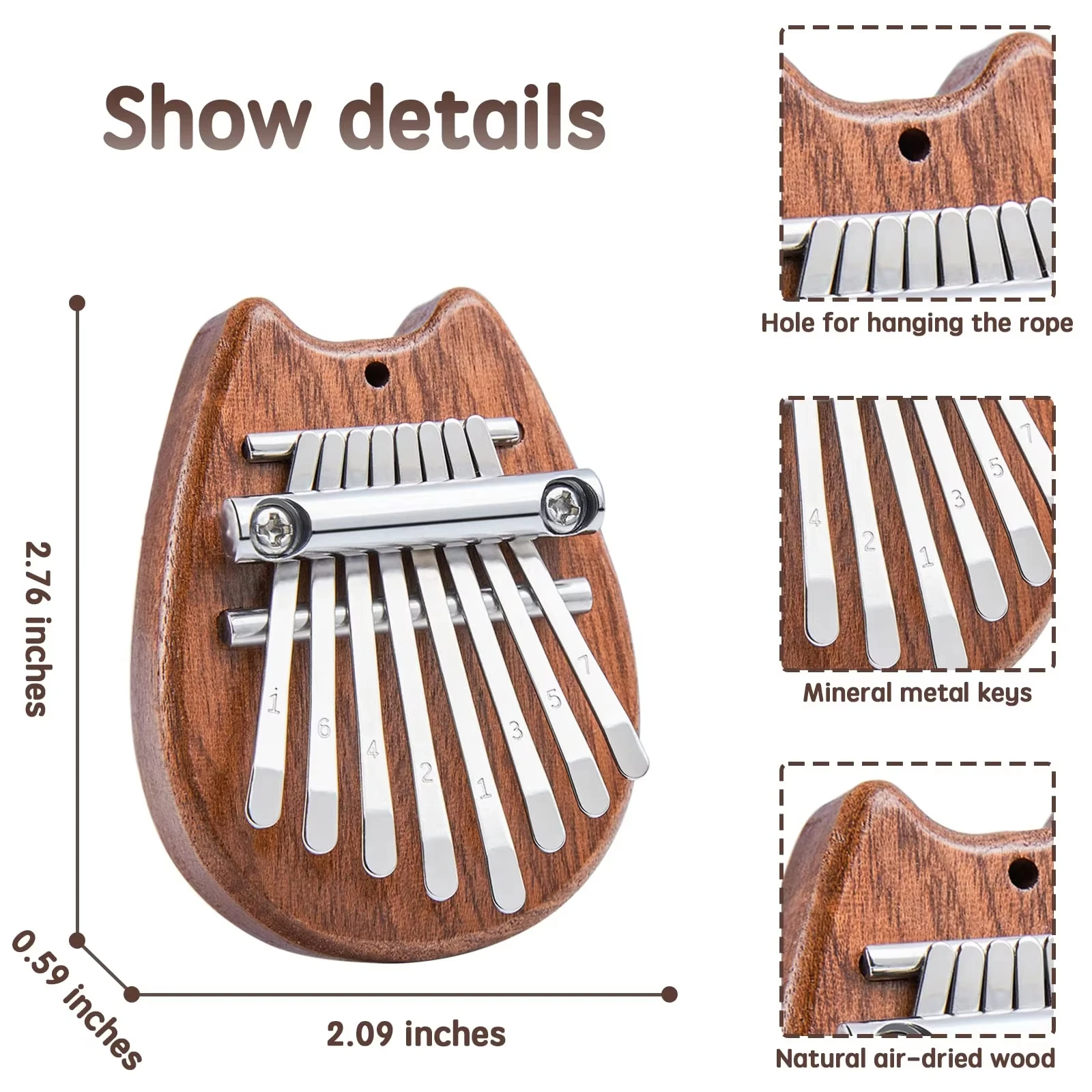 Miwayer 8-klawiszowa Mini Kalimba Pianino Palcowe - Przenośne Kieszonkowe Pianino Palcowe z Breloczkiem / Prezent Muzyczny dla Początkujących — zdjęcie 3