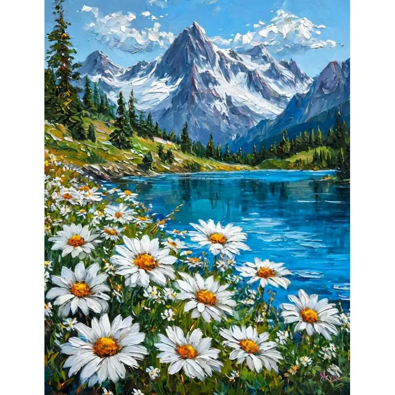 

GATYZTORY Snowy Mountain Painting By Number Kits Adults Crafts Lake Landscape Drawing By Number Home Wall Art Decoration