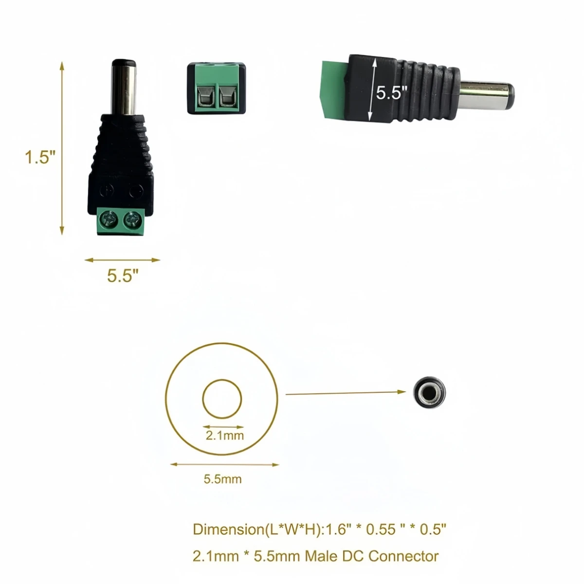 موصلات تيار مستمر للإناث والذكور ، محول قابس الطاقة ، الرافعات ، موصل المقابس للون الواحد ، شريط ليد ، كاميرا CCTV ، 50 زوجًا