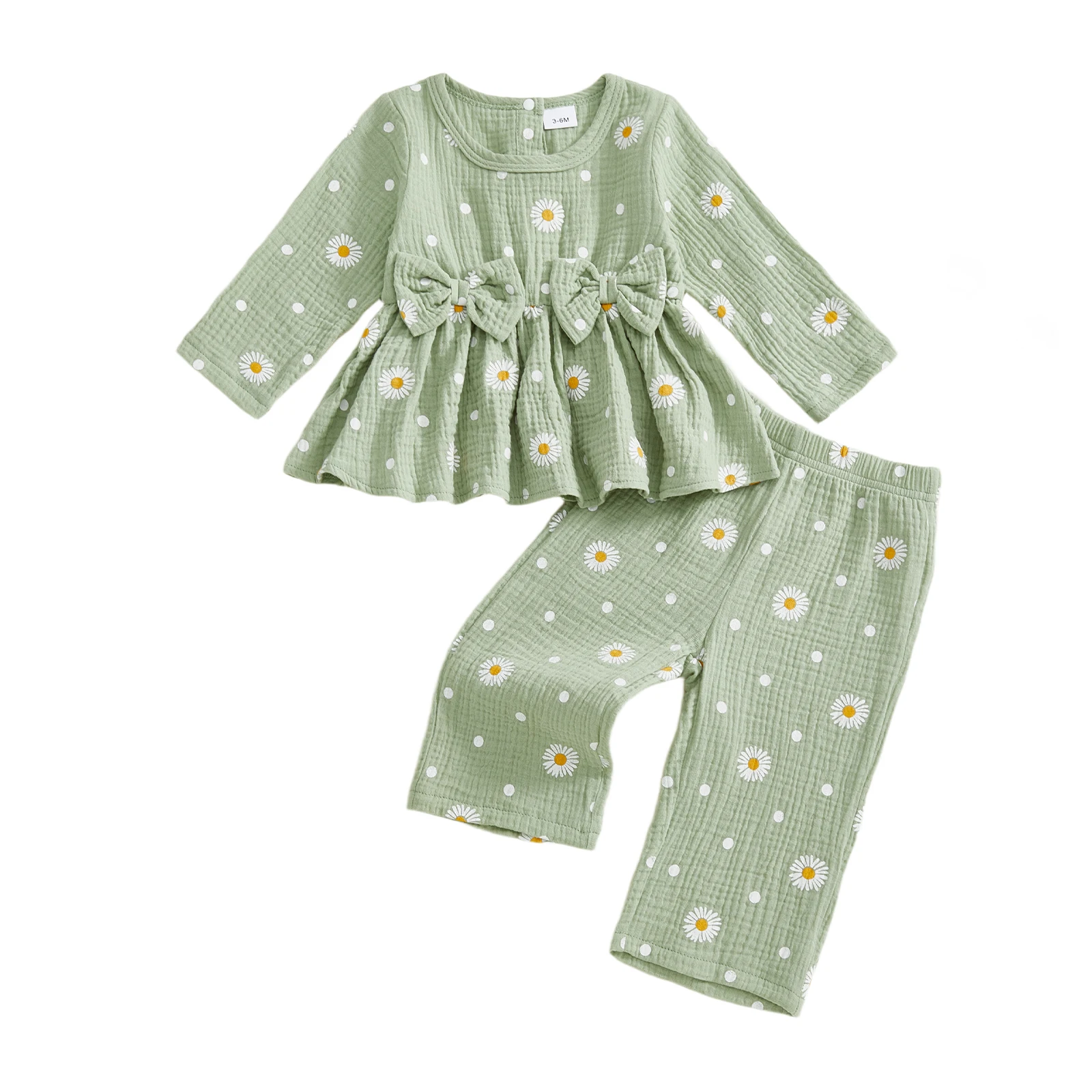 

Комплект из двух предметов для маленьких девочек: футболка с круглым вырезом и длинными рукавами, брюки с эластичной резинкой на талии, осенняя одежда с цветочным принтом