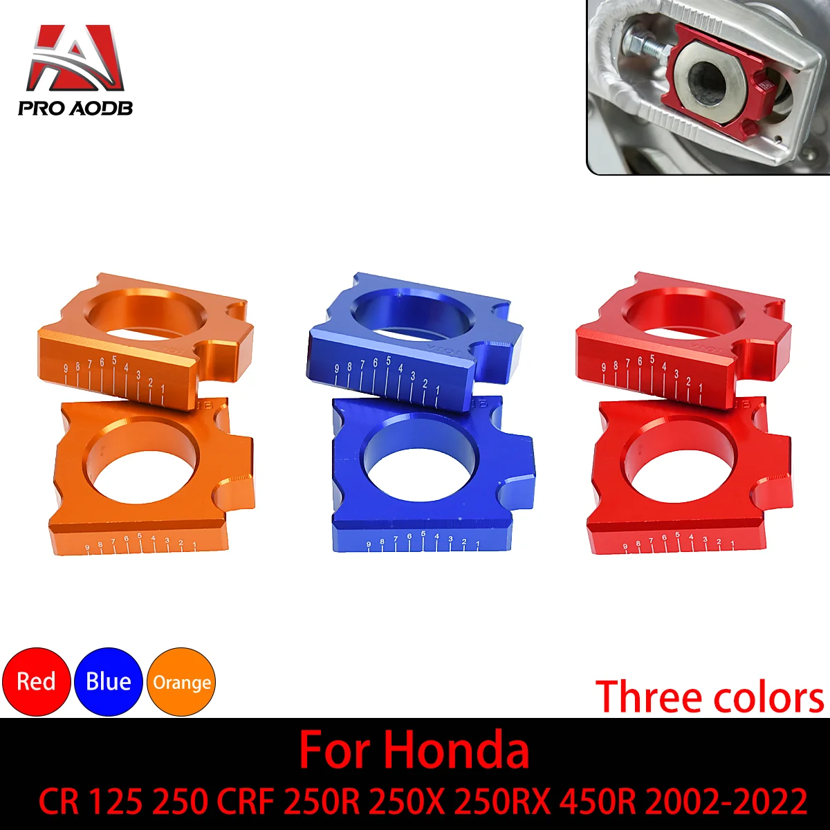 

Motorcycle CNC Rear Axle Block Chain Adjuster For Honda CR 125 250 2002-2007 CRF 250R 250X 250RX 450R 450X 450L 450RX 2002-2022