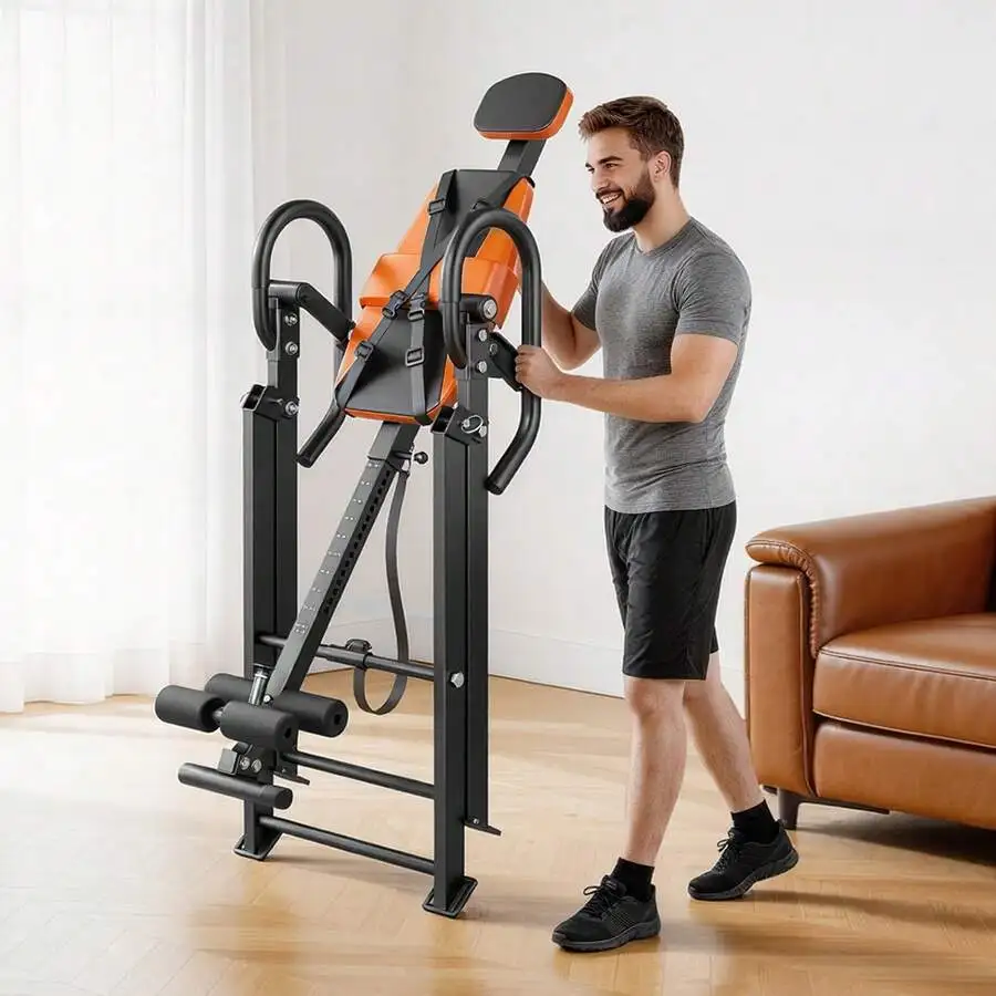 Inversion Table, 300 Lbs Capacity Heavy Duty Back Inverter Stretcher, Inverted Table With Dual-Roller Locking, Decompression Tab