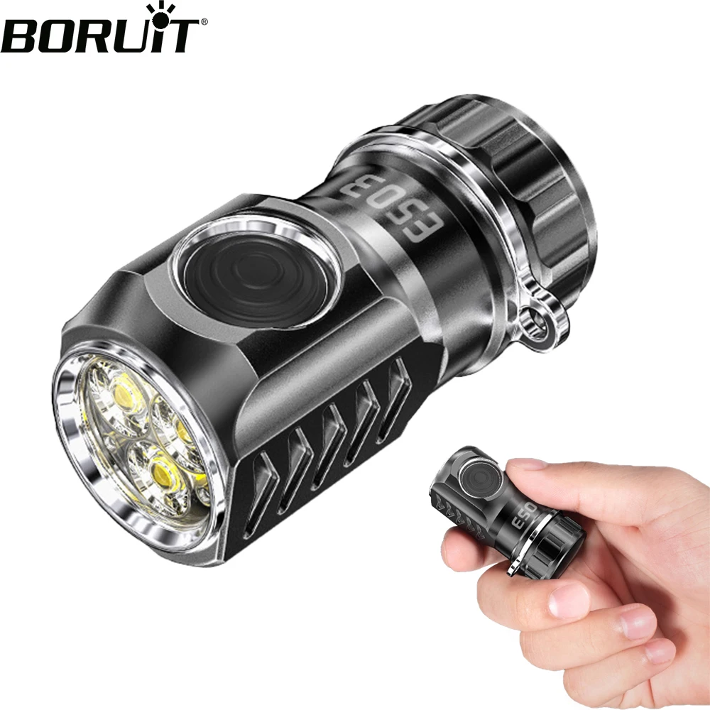 BORUiT High Power Mini EDC Flashlight 3000LM Rechargeable Torch 18350 Battery 6 Lighting Modes Waterproof Camping Pocket Light