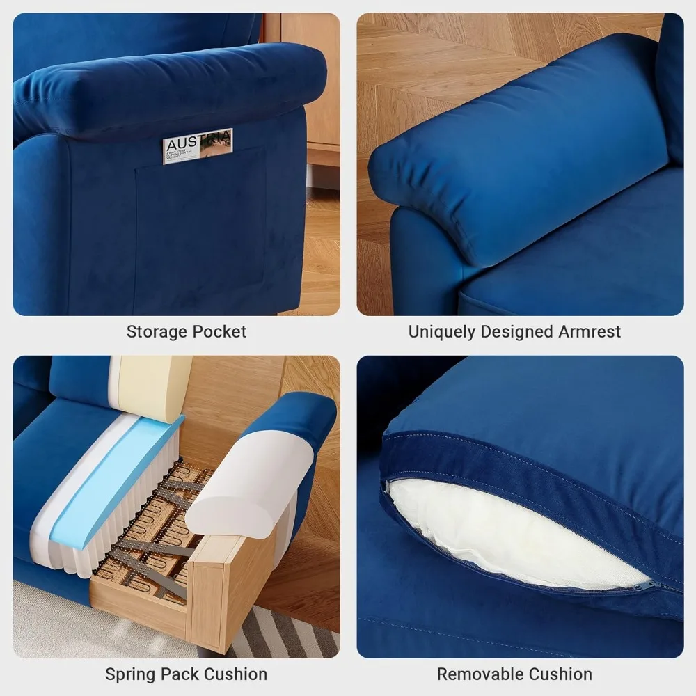 Sofá de salón de 70 pulgadas, sofás profundos de terciopelo para espacios pequeños, sofá de dos plazas moderno de mediados de siglo con bolsa de almacenamiento, dormitorio