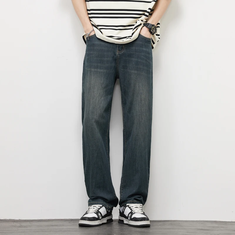 

New Men's Straight Vintage Jeans Soft Lyocell Casual Trousers Personality High Quality Male Korean Fashion Baggy Denim Pants