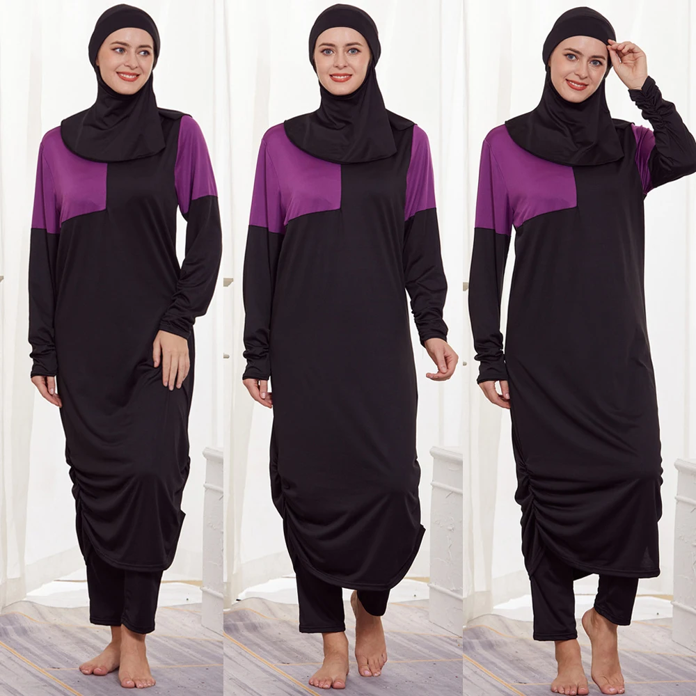 Black Swimsuit Full Cover Burkini Muslim Swimwear Modest Hijab Modest Bathing Suit Islamic Long Sleeve Dress Abaya Pants Set 3pc