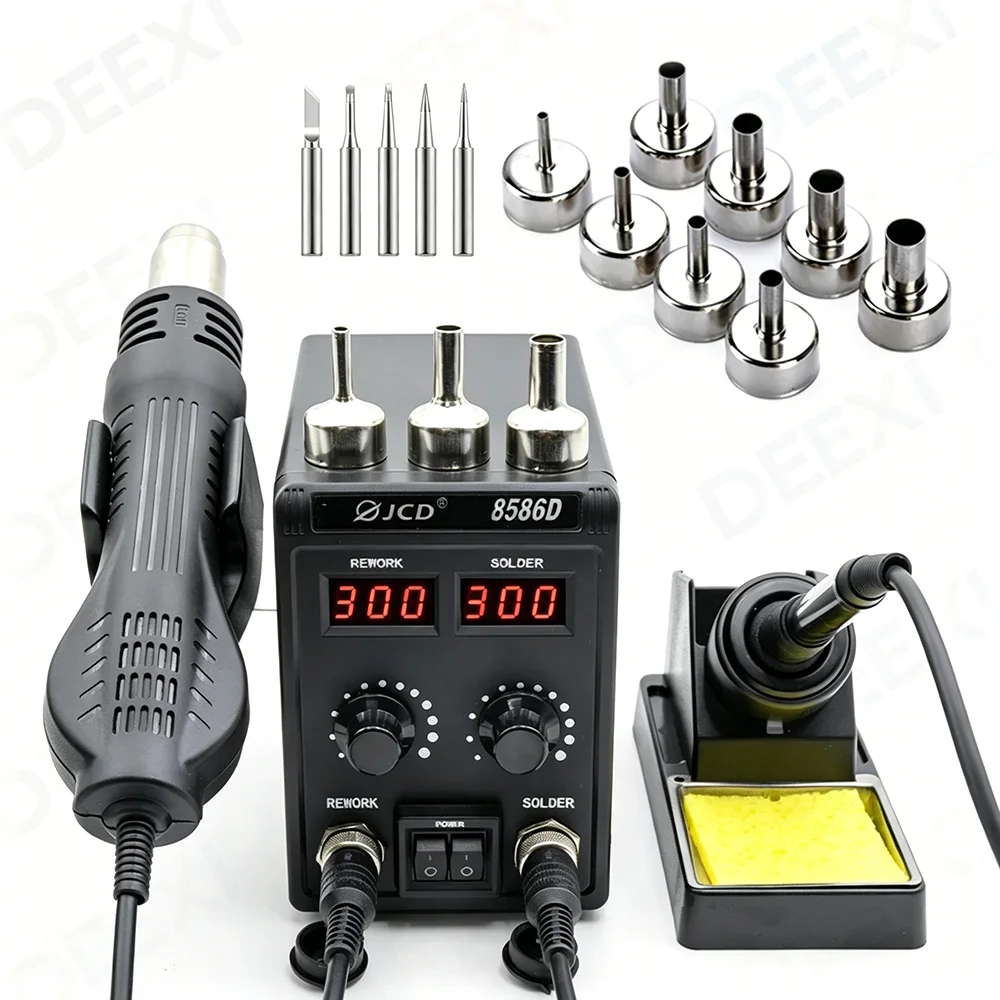 8586D Soldering Station 2 IN 1 Hot Air Gun Solder Station with 2 Digital display,10-Minute Sleep Mode for SMD Rework 220V