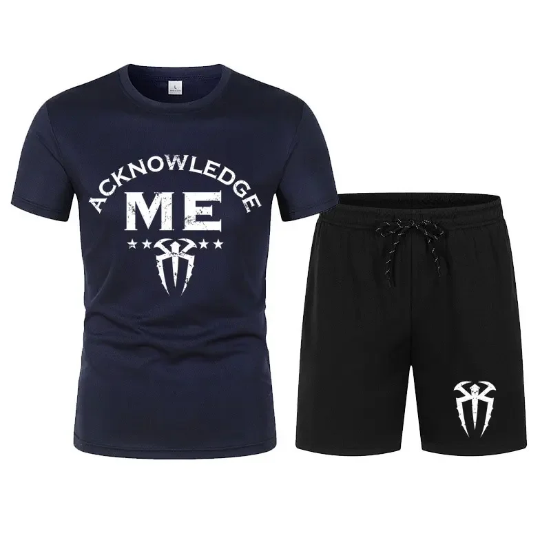 ผู้ชายโรมัน Reigns ''Acknowledge Me'' เสื้อยืดกางเกงขาสั้นชุดฤดูร้อนแขนสั้น Man ขนาดใหญ่ชุด 2024 ใหม่แฟชั่นเสื้อผ้าชุด