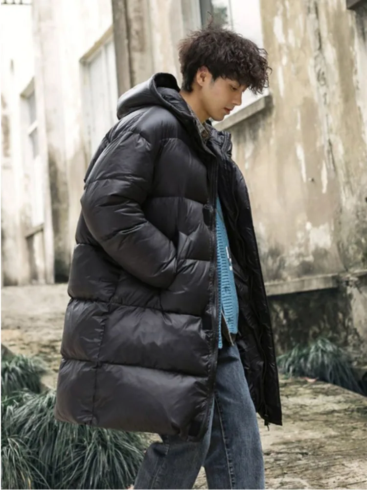 Casaco de puffer grande masculino, jaqueta de pato quente, Parkas soltas com capuz, casaco de trincheira casual, grosso, outono, inverno