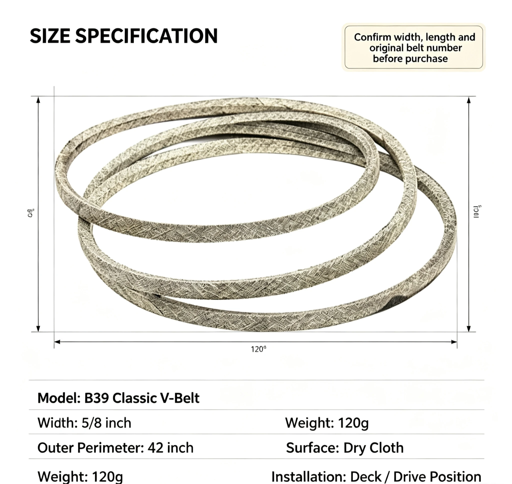 1Pc B39 Para Aramid Fiber Lawn Mower V-Belt 5/8