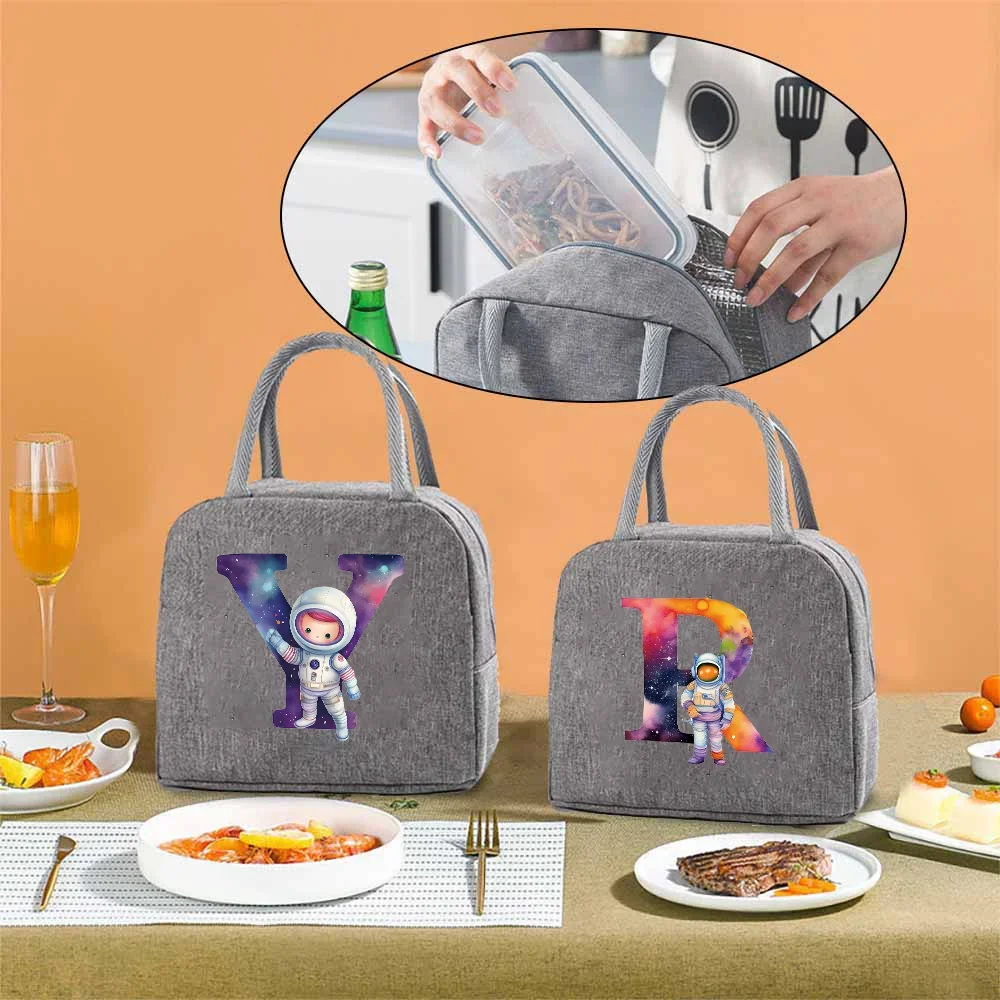 Travel Portable Food Thermal Insulated Children's Astronaut Letter Box Picnic Waterproof Oxford Zipper Breakfast Thermal Bag