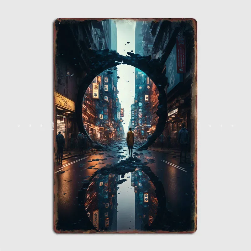 Dystopian Timelapse  Artistic Wall Decor with Characters and Scenery, Ideal for Bar and Lounge