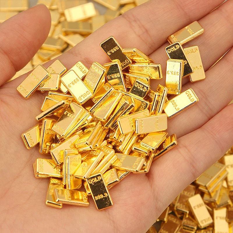 New-50Pcs Dollhouse Bright Gold Mini Gold Bars Miniature Alloy Model Ornaments For Doll House Decor Kids Pretend Play Toys Gift
