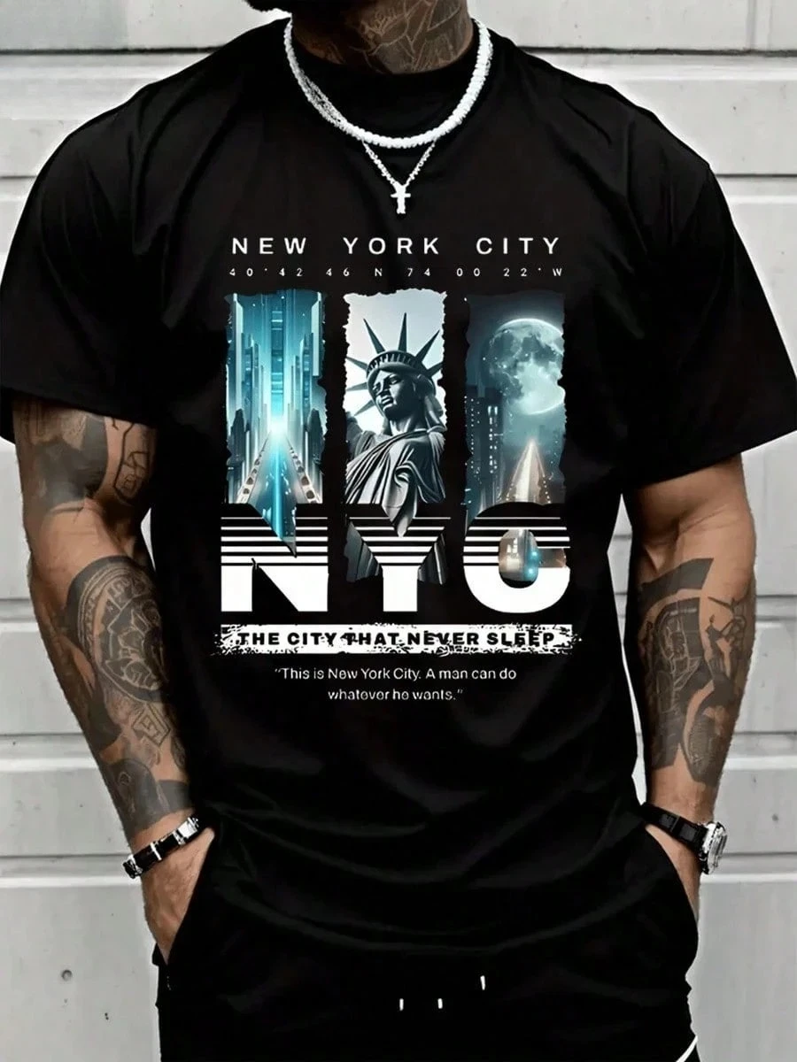 2026 New Pop Family Matching Oversized Unisex TShirt NYC New York City Statue Of Liberty Chest Graphic Tee Streetwear Cotton Top