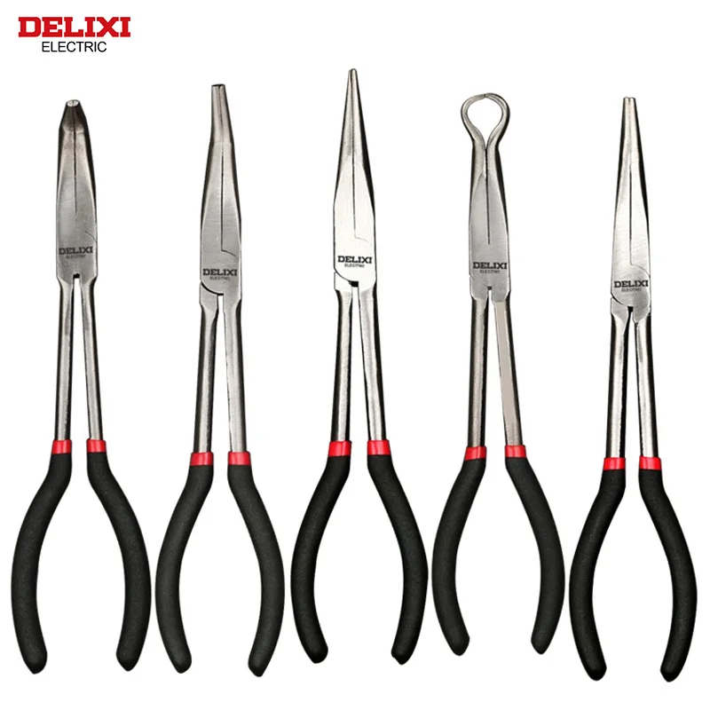 DELIXI ELECTRIC Long Needle-nose Pliers Multi-functional Long Nose Pliers 45°90° Elbow Pliers Extra Long Clamping Pliers