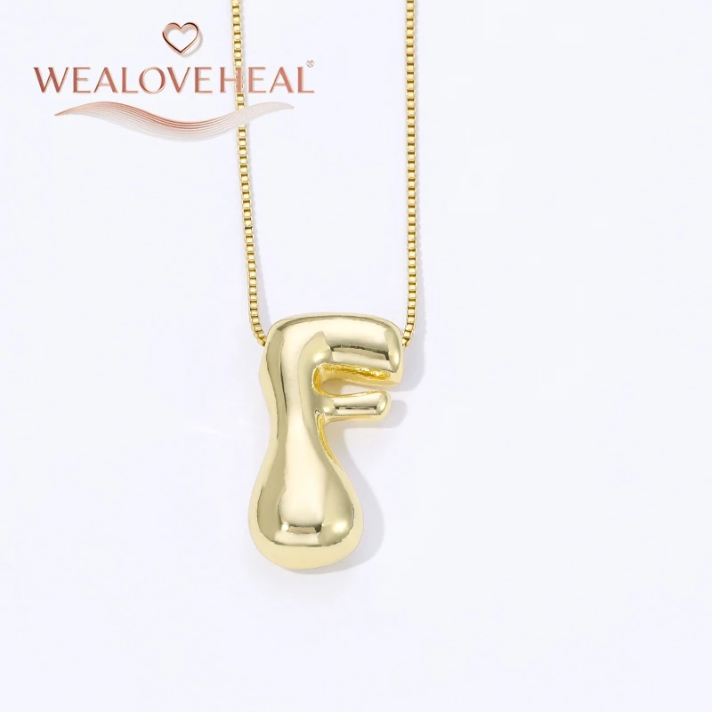 lange kette，halsketten herren，muttertagsgeschenk，schmuck frauen，halskette，18K Vergoldete Messing A-Z Ballon-Buchstaben-Halskette, Puff-Buchstaben-Anhänger, Klobiger Glänzender Personalisierter Namens-Alphabet-Schmuck – Detail 24