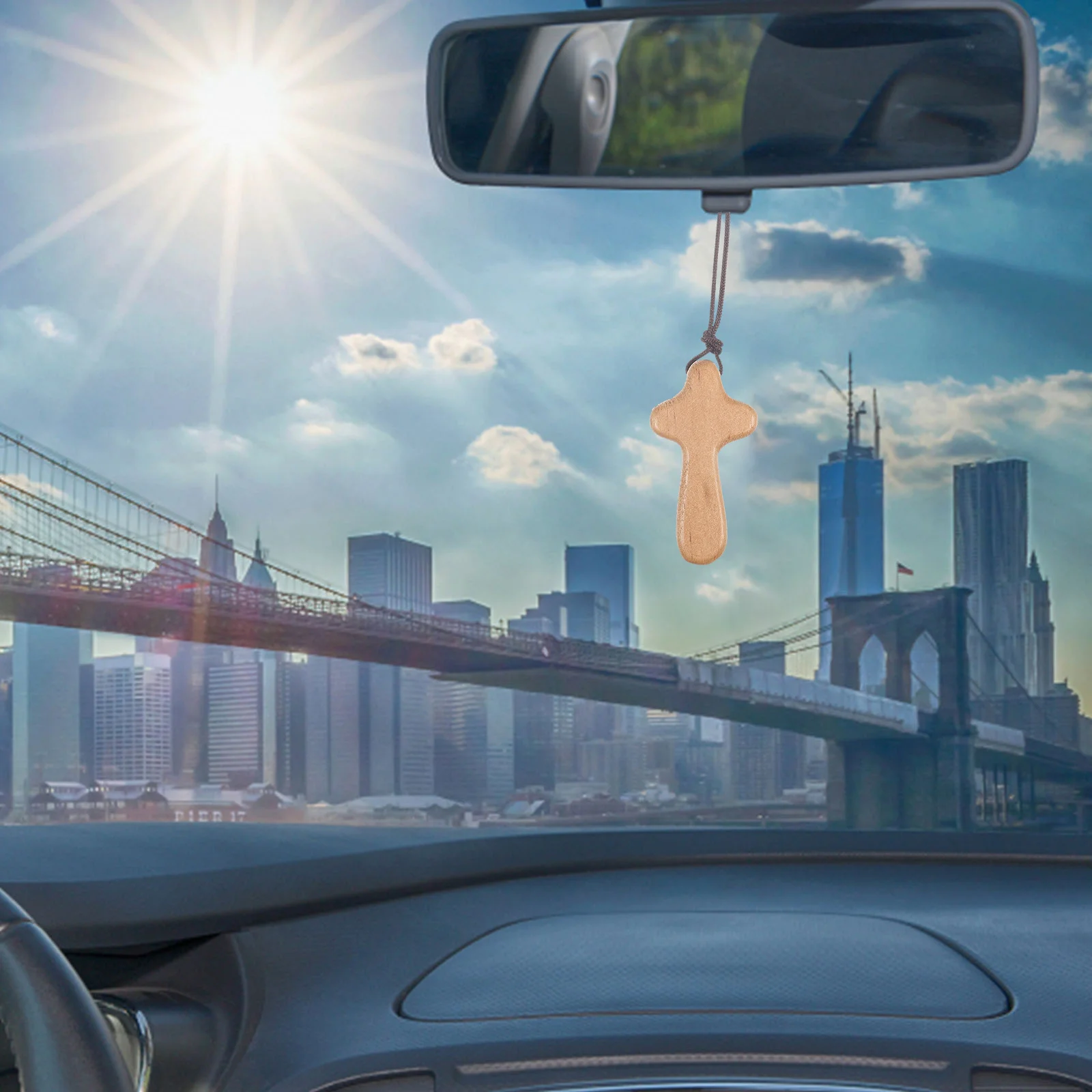 

6Pcs Wood Cross Pendant Car Interior Hanging Ornament Wooden Cross Charm Rearview Mirror Decoration Gift Wooden Crosses