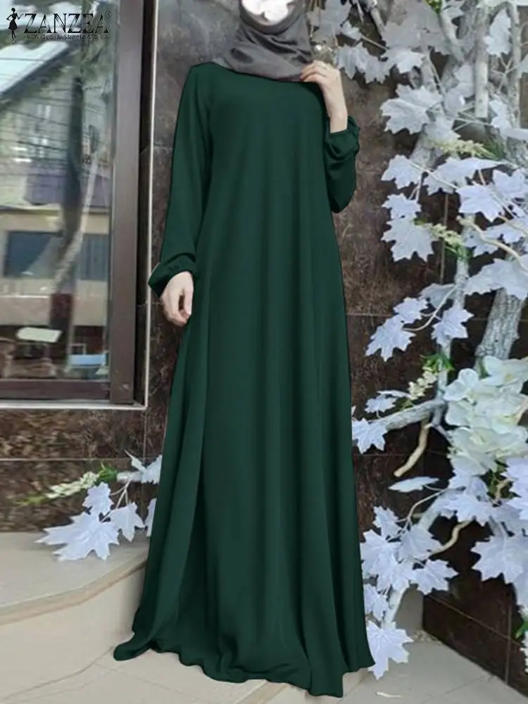 2023 ZANZEA Fashion Muslim Dress Women Tukey Abaya Robe Long Sleeve Maxi Sundress Vestido Dubai Kaftan Islamic Clothing Oversize
