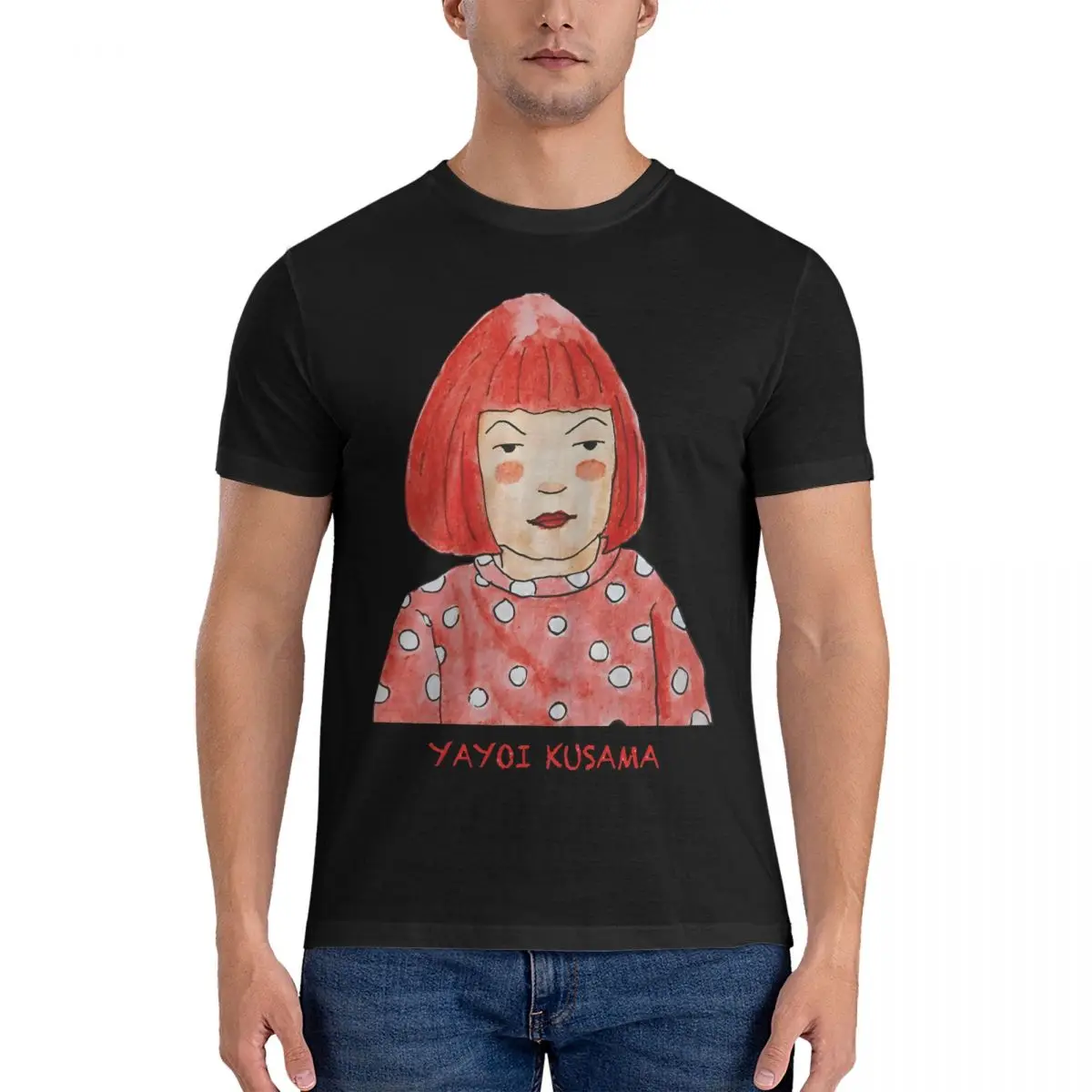 Fanart T-Shirts for Men Yayoi Kusama Leisure Pure Cotton Tees Crew Neck Short Sleeve T Shirts Gift Idea Clothing