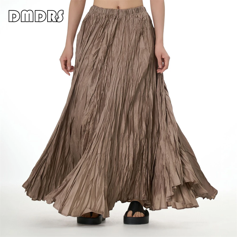 

Flowing Wrinkled Skirt for Women, Free Size, Long Drooping, Casual Skirts, Solid Comfortable, Plus Size, Loose-Fitting, Summer