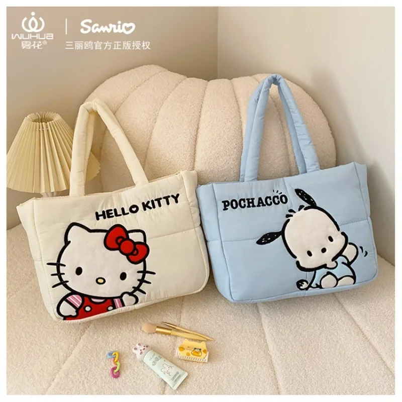 Hello Kitty Make Up Bags Sanrio Purses and Handbags Melody Washing Bag Cinnamoroll Cosmetic Case Kawaii Mommy Pouch Down Fabric