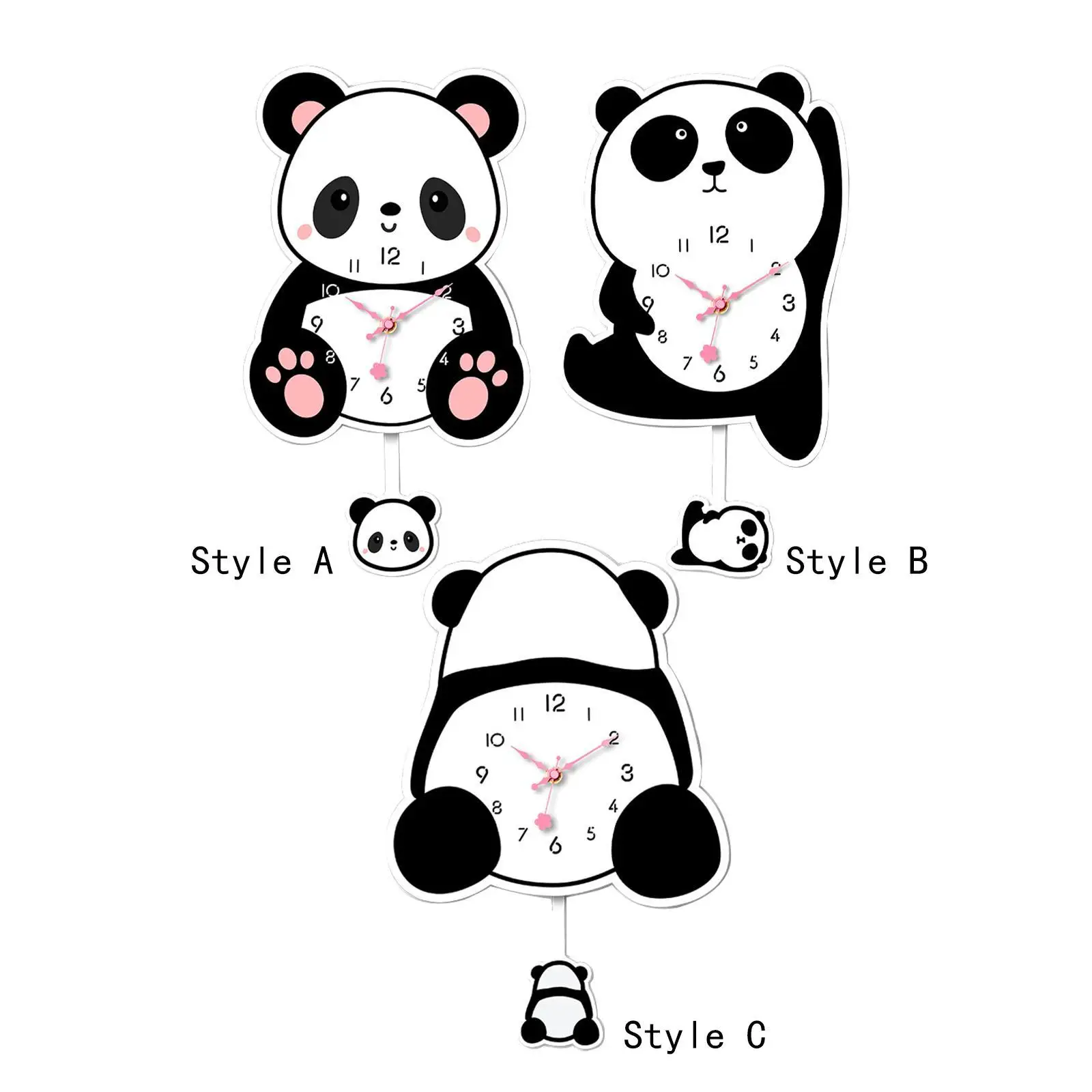 Panda Pendulum Wall Clock Cartoon Silent Clock for Dining Room Office Indoor